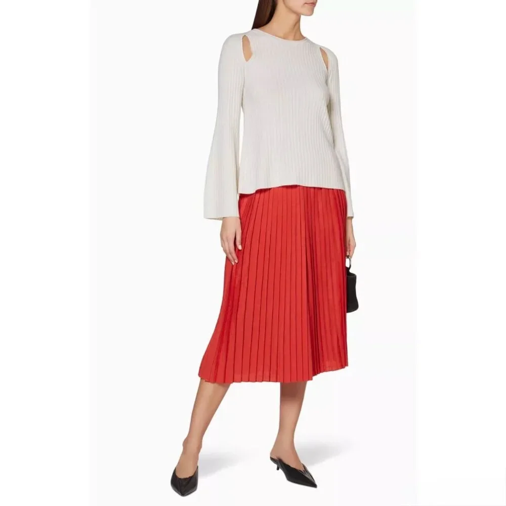 Vince 100% Cashmere Shoulder Slit Ribbed Knit Flare Sleeve Sweater Boho Cream XS